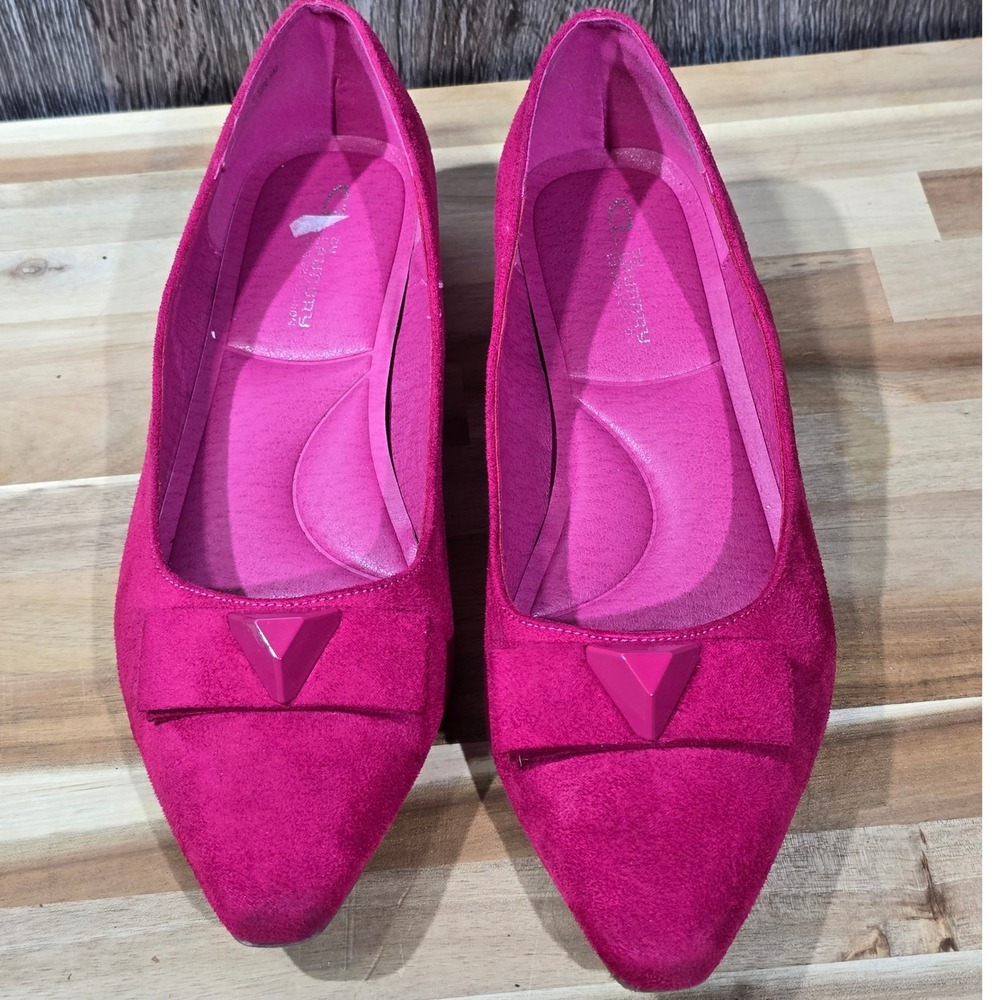 CL by Laundry Comfort Cushion Pink Suede Pointed‎ Toe Bow Block Heel Pumps 9.5